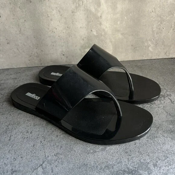 MELISSA Essential Chic Black Water Resistant Flip Flop Size 8 - Picture 16 of 16